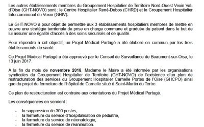 Motion de rejet du plan de restructuration de l&rsquo;hôpital